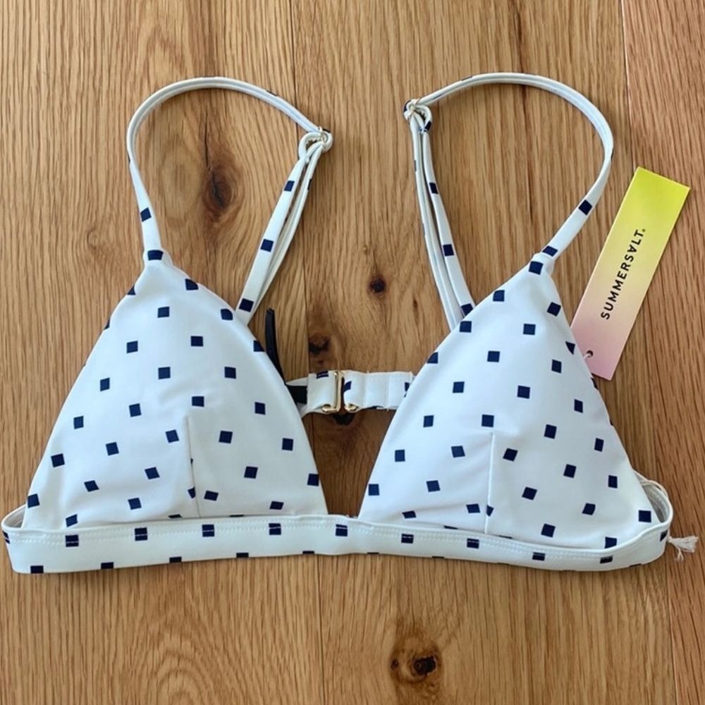 summersalt White Bikini Top with Navy Square Print